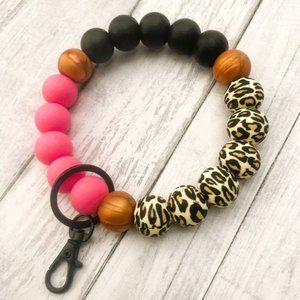 Silicone Key Wristlet, Keychain, Keyring, Rose Gold, Cheetah, Leopard, Silicone